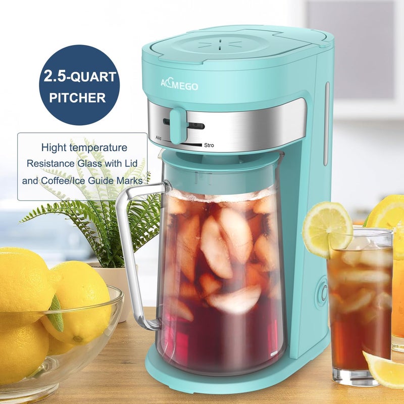 Aimego Iced Tea Maker, Brewing System with 2.5-quart Glass Pitcher, sliding strength selector, Stainless Steel Decoration, Reusable Filter (Green) - Image 4